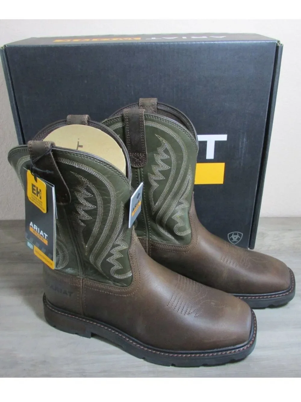 Ariat Men's Groundstomper Square Toe Work Boots Brown/Olive 10042549